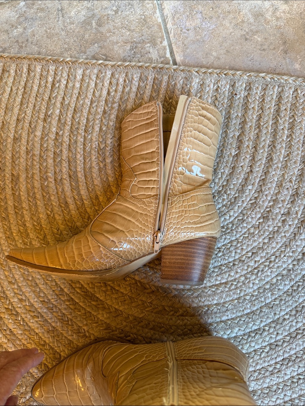 Coconuts by Matisse Beige Croc-Embossed Pointed Toe Heeled Boots - Picture 5 of 10